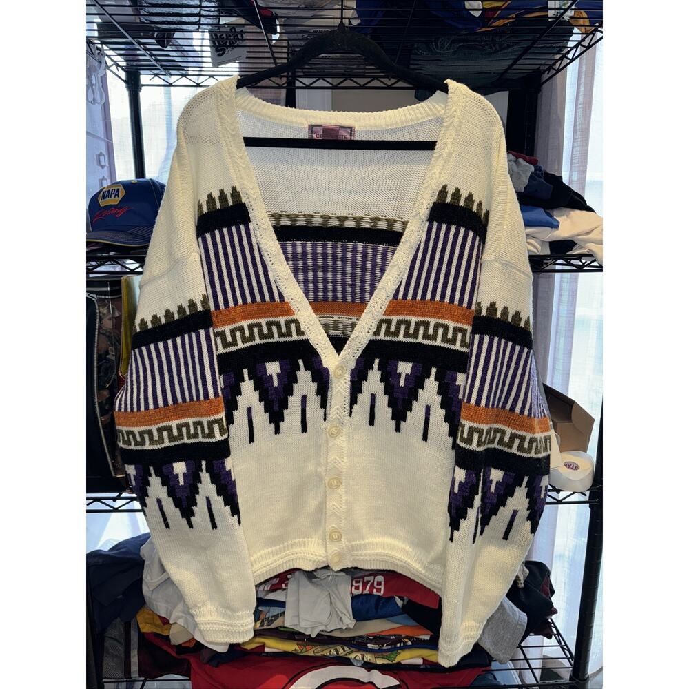 Vintage 90s Concrete Mix Aztec Pattern Cardigan Size Large
